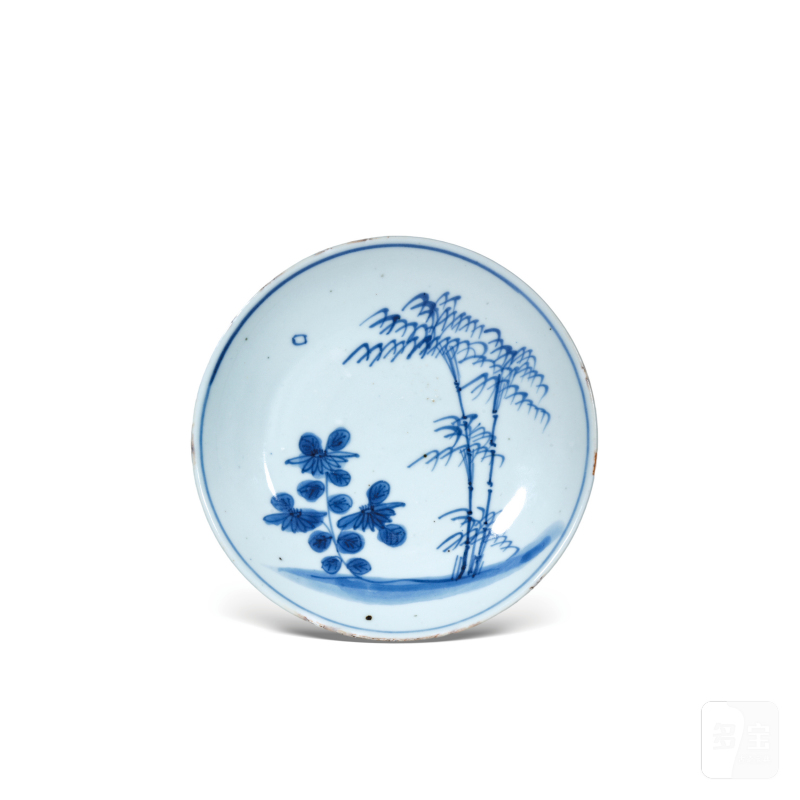 明天启青花竹菊纹盘